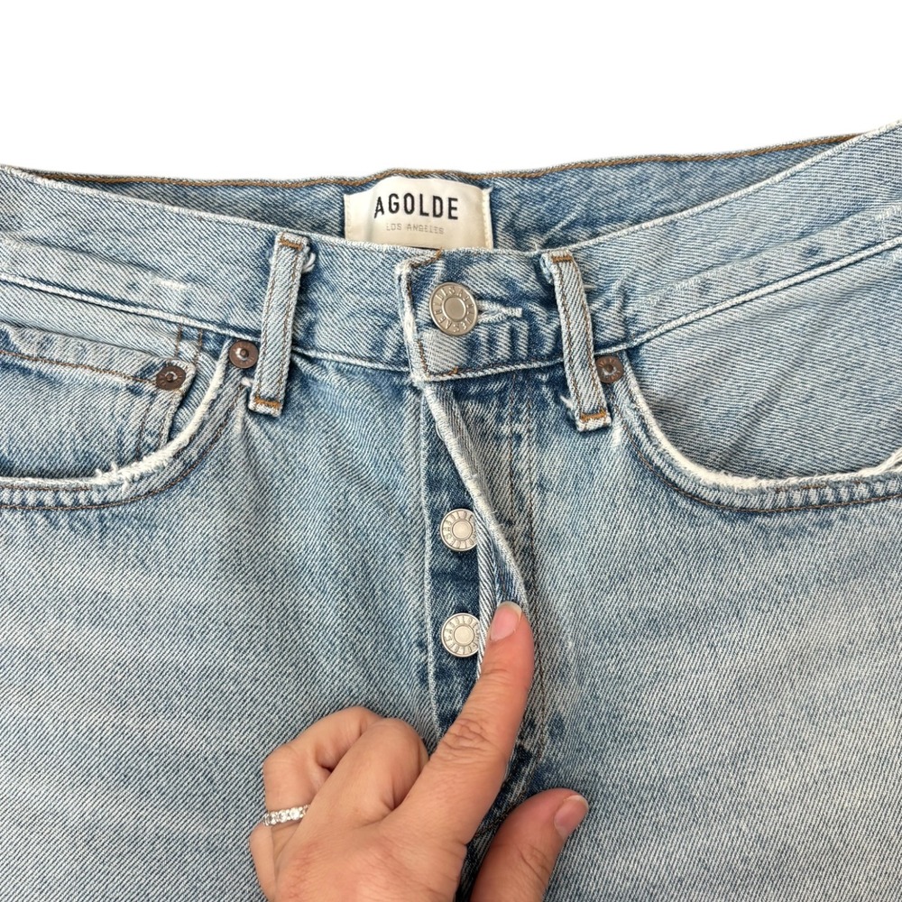 AGOLDE Parker High Rise Organic Cotton Distressed Denim Shorts Light Wash Sz 23 - Picture 2 of 6